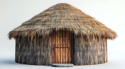 Thatched Hut Tribal Dwelling Traditional Shelter With Wooden Door High Resolution Photo