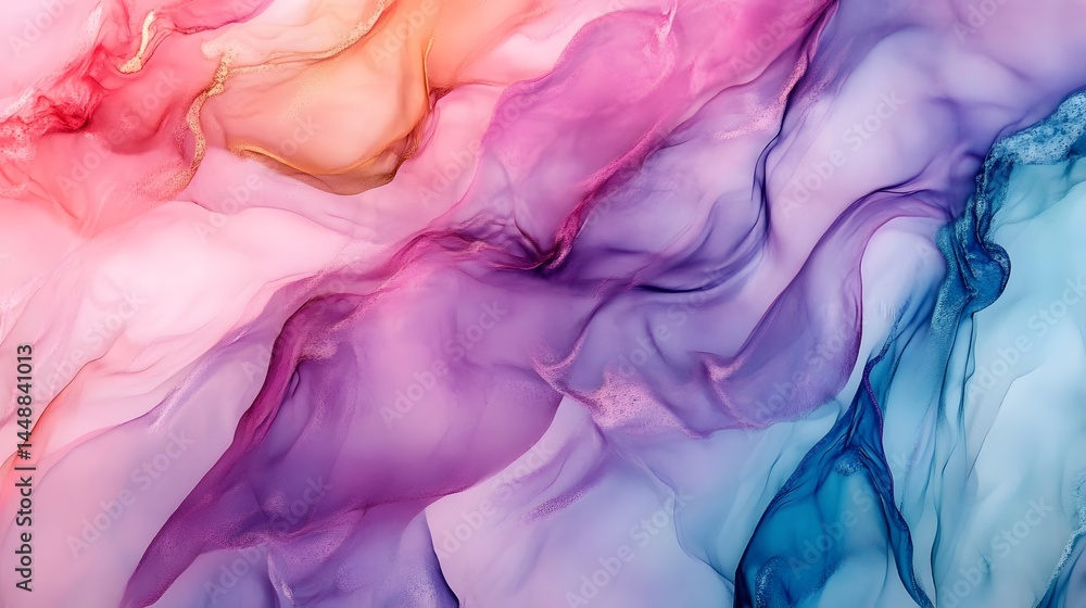 Poster abstract fluidity captured in delicate hues. soft blues, pinks, and purples blend in an ethereal com