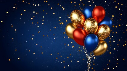 Fototapeta premium Elegant Gold Blue Red Balloons Festive Party