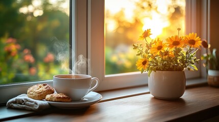 Warm tea and cookies by the window