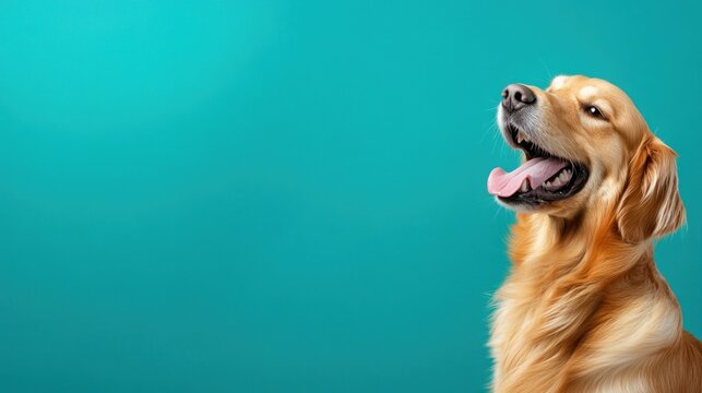 Joyful Golden Retriever Against Teal Background