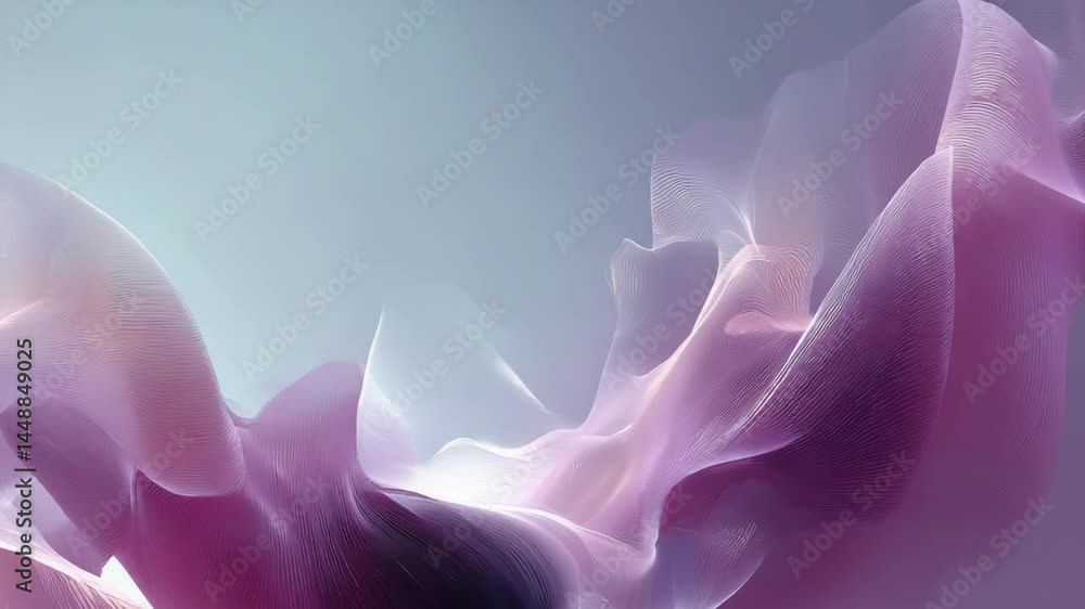 Poster abstract flowing light purple and white lines on a pale gray background creating an elegant and soft