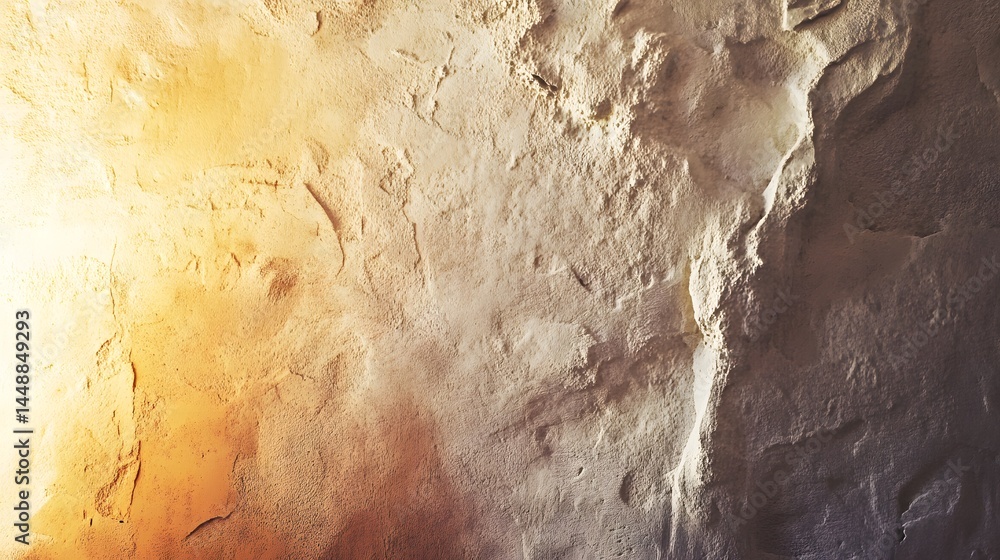 Poster textured stone wall with bright light and a gradient from light tan to shadow, showing depth and rou