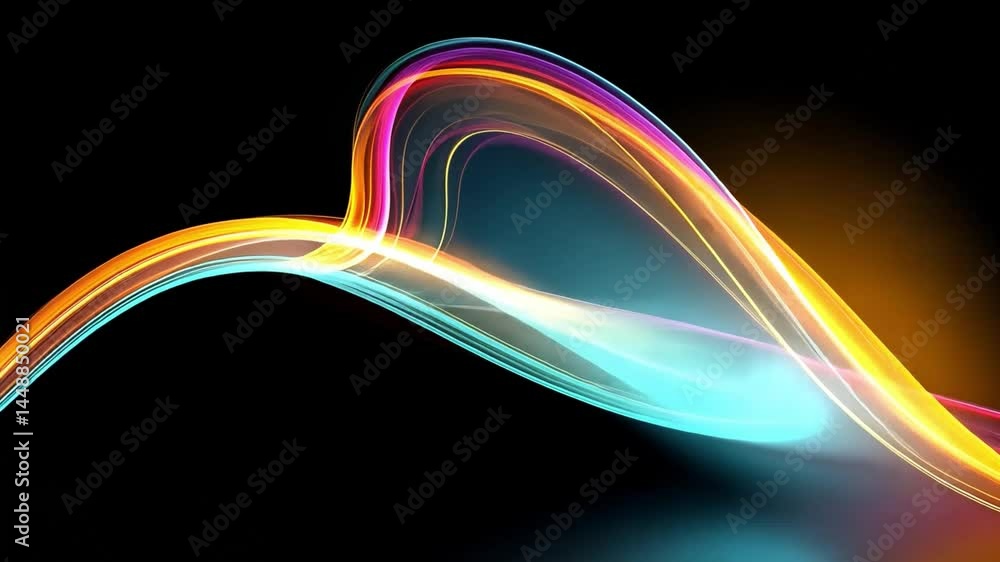 Poster flowing lights: an abstract display of dynamic light trails in vibrant hues dances across a dark bac