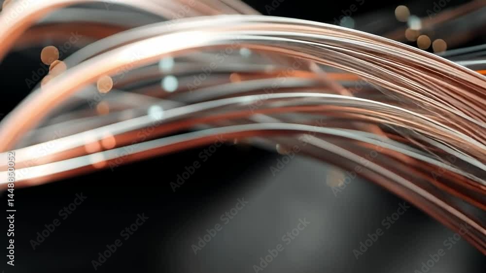 Poster abstract copper cables: a collection of copper cables form an abstract pattern, with a play of light