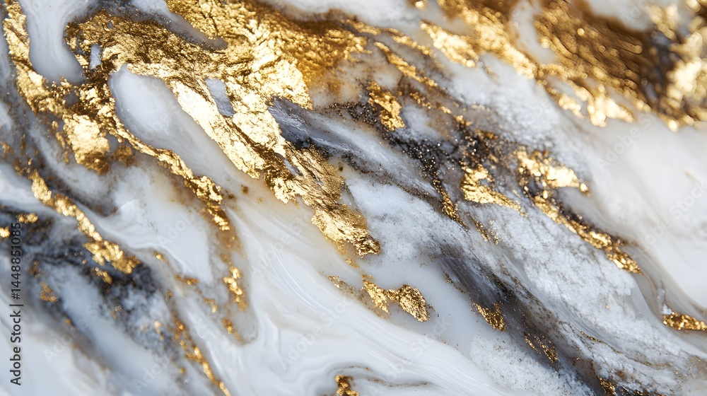Poster abstract swirls of white and gray intertwine with golden accents, creating a luxurious and textured 