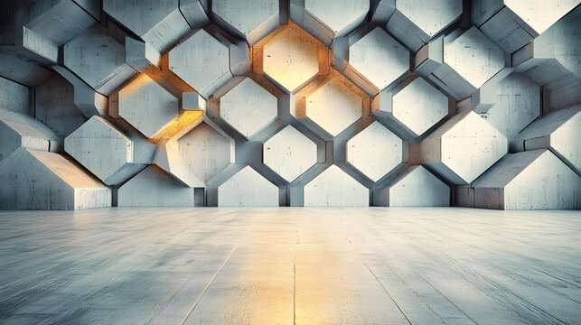 Abstract Hexagon Concrete Wall Room Interior Design
