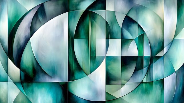 Abstract Green Teal Geometric Circles Modern Art Canvas Painting