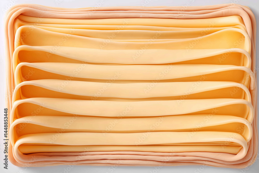 Poster rectangular puff pastry showcases minimalist design with layered structure ideal for baking. present