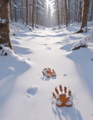 Crisp fox paw prints in fresh snow, winter forest scene , day, canid, ice
