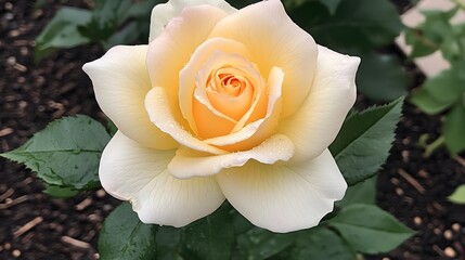 Closeup of Dewy Peach Rose Flower in Garden