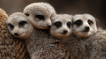 Meerkat Cuddle: A Family Portrait of Alertness and Warmth