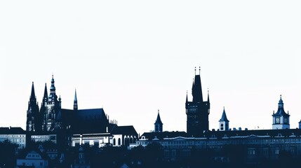 Obraz premium Prague historic silhouette in deep navy blue against sky, ideal for travel and architectural themes