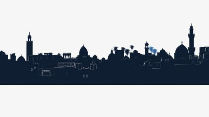 Obraz premium Marrakech skyline silhouette featuring iconic minarets and palm trees for travel and architecture concepts