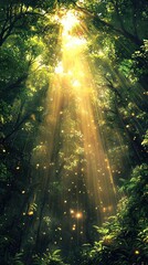 Obraz premium Sunlight Streaming Through Forest Canopy Creates a Magical and Ethereal Scene
