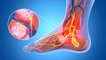 3D Medical Diagram of Diabetic Foot Nerve Damage