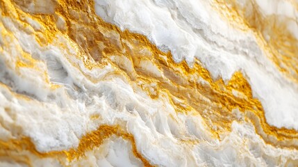 Obraz premium A close-up of an abstract marble surface with striking gold veins running through a creamy white base, resembling waves of light and texture.