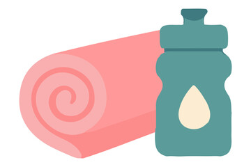 Yoga mat and water bottle isolated. Fitness equipment icon in trendy flat style, perfect for wellness, gym, exercise and healthy lifestyle designs 