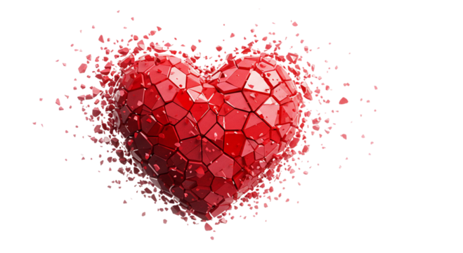 Geometric red heart breaking apart