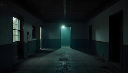 Fototapeta premium Echoes in the Dark An Abandoned Building Becomes a Stage for a Chilling Crime Scene created with generative ai