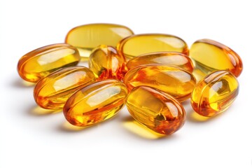 Fish oil pills separated on white backdrop