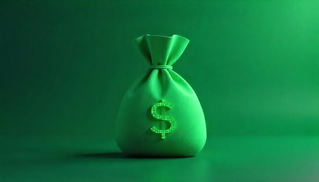 digital green moneybag with a dollar $ icon with binary code, ai financial transactions, fraud detection algorithms created with generative ai