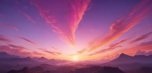 Dreamy sunset sky, vibrant purple, pink, orange swirls  ,  abstract,  purple