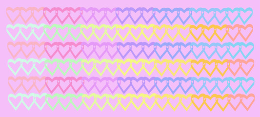 Garland of hearts.Abstract romantic minimalistic colored, rainbow hearts on a light background. A garland of colorful, rainbow hearts.Vector Wallpaper. Valentine's day, wedding, sweet love concept
