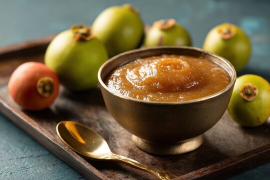 Fresh tamarind puree with pulp served in a bowl with whole fruit