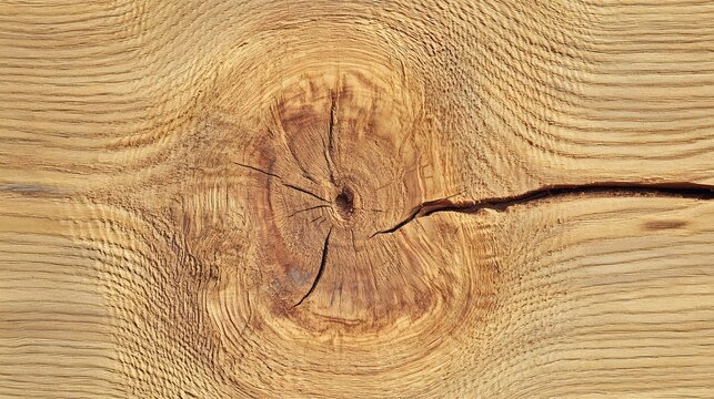 Detailed close-up showcases the intricate grain pattern and a prominent knot in a natural wood surface, highlighting textures and organic beauty.