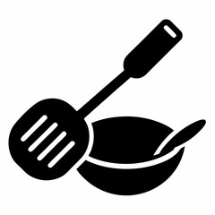 Frying pan and spatula vector on white background.