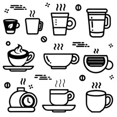 Obraz premium Vector Icon Set – Coffee/Tea Cups with Motion Effects