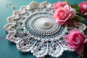 Obraz premium Intricate floral lace doily, delicate texture, stylish, close-up