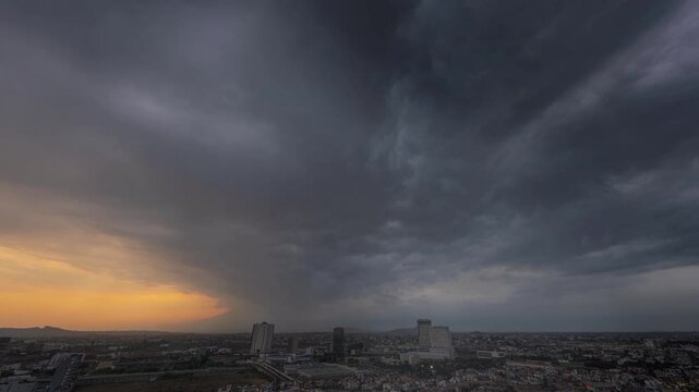 Puebla cityscape video with beautiful multi coloured clouds