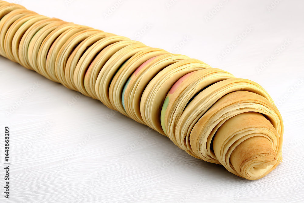 Aufkleber flaky pastry roll presented in ai minimalist style with soft colors. this culinary creation is set a