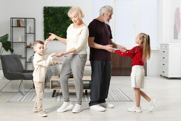 Grandparents and their grandkids spending time together at home