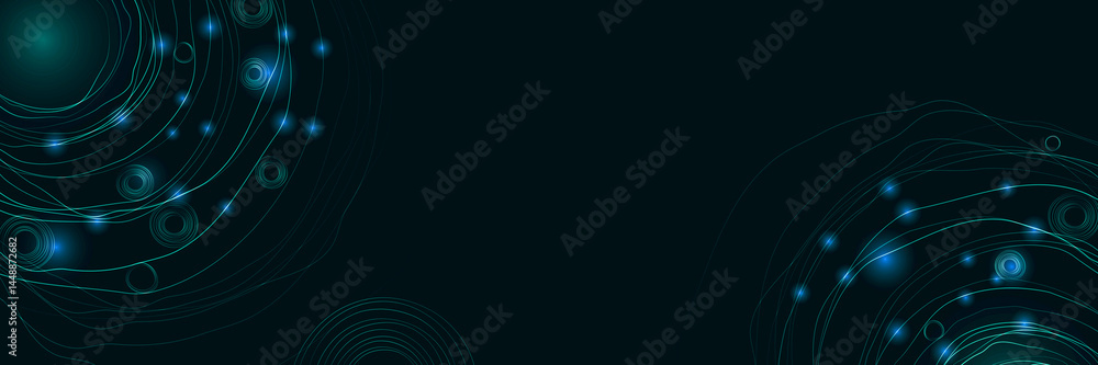 Poster abstract background with circular lines. circular light waves. glowing teal rings and flowing lines 