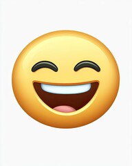 Happy, joyful cartoon face emoji.  A smiling face with a wide mouth expressing happiness