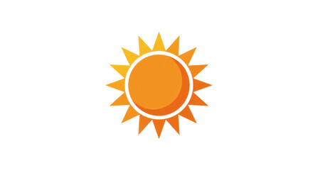 Fototapeta premium Bright orange sun icon with radiating rays on white background