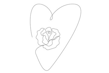 Line Art Flower Silhouette. One Continuous Curve Outline Floral Decoration. Simple Plant Contour Design. card or Invitation Hand Drawn Ornamental Element. Nature Beauty Theme Concept.
