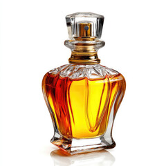 Amber perfume bottle on white background