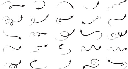 Hand drawn doodle curved arrows collection