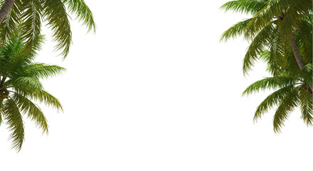View of two palm trees on either side of a black background creating a frame like effect outdoors