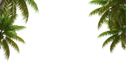 View of two palm trees on either side of a black background creating a frame like effect outdoors