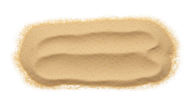 Aerial view of a sand pit with visible layers and a smooth texture on a transparent background isolated
