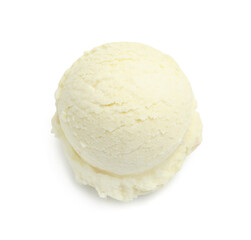 One scoop of delicious ice cream on white background, above view