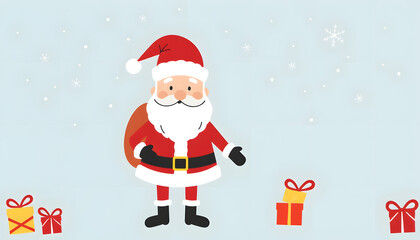 Fototapeta premium Santa. Father Christmas. Cute winter holiday isolated illustration. Hand drawn doodle flat seasonal Christmas design element, vibrant. with white shades