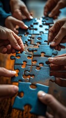 Teamwork Hands assembling puzzle pieces