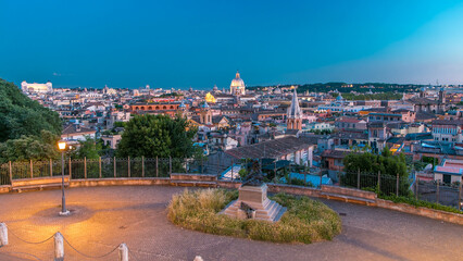 View from the Pincio Landmark day to night timelapse in Rome, Italy on a beautiful warm spring...