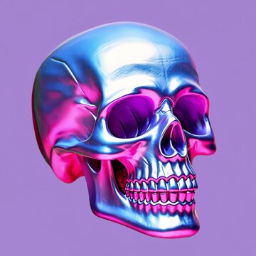 Futuristic colorful metallic skull animation isolated asset, transparent 4K video, alpha channel, ProRes 4444